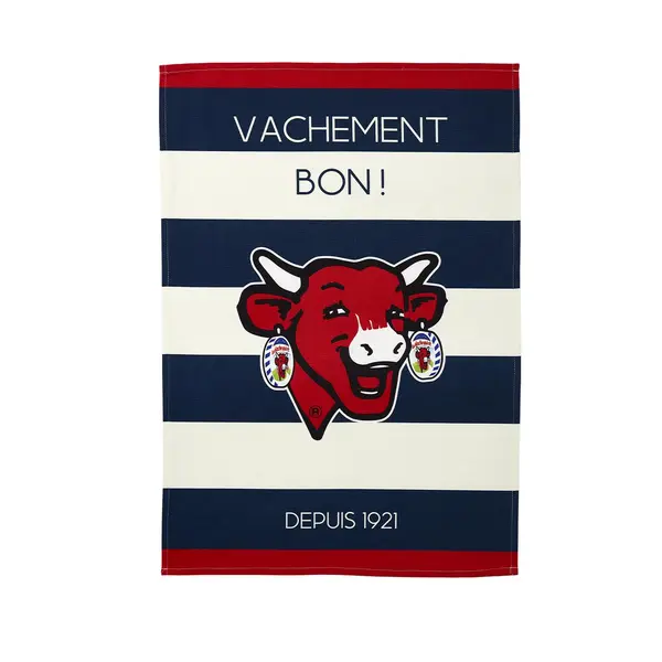 TORCHON VACHE QUI RIT RAYE BLEU
