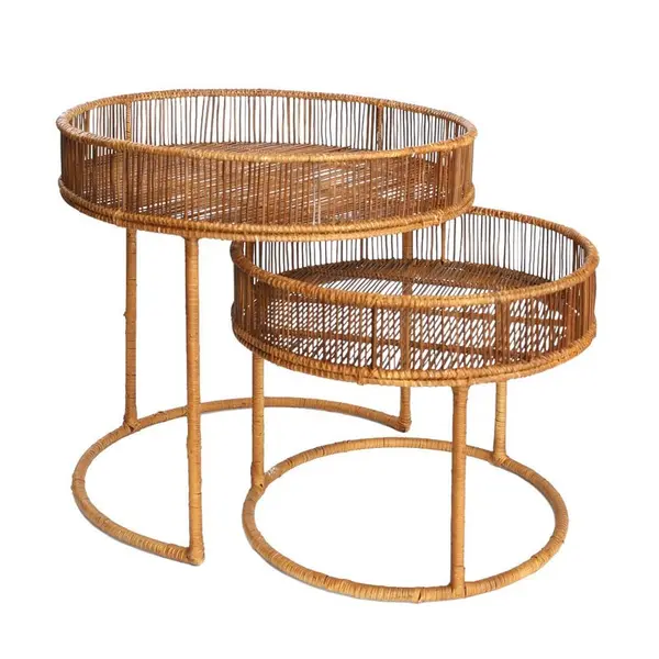 Tables d'appoint rondes Lombok Lodge – Naturel – Lot de 2